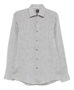 Приталенная льняная рубашка Hugo, серый