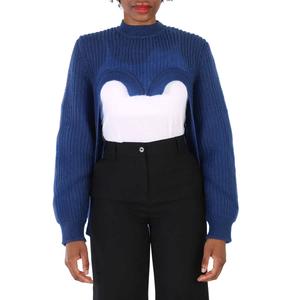 Барберри Женский теплый королевский синий вязаный свитер с вырезами технический реконструированный Burberry
