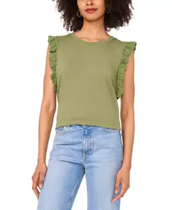 Женская хлопковая майка с отделкой из люверсов и кружева Vince Camuto, зеленый
