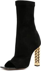 Женские ботильоны Maiyang с открытым носком, квадратным каблуком, массивной золотой цепочкой, высоким каблуком, боковой молнией, для вечеринок и мероприятий, уличная обувь, размеры 4-16 US