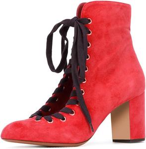 Женские ботильоны XYD с круглым носком, застежкой на шнуровку и классической молнией, с высоким каблуком-блоком, Red