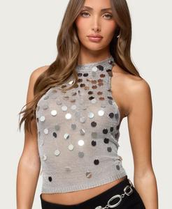 Женский блестящий топ с пайетками, открытой спиной и завязками на шее Edikted, Silver