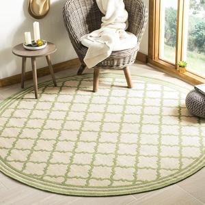 Ковер SAFAVIEH, 201 x 201 см, Linden Collection, круглый, цвет cream и olive, узор trellis, без ворса и простой в уходе, для помещений и улицы, моющийся — идеально для патио, заднего двора, прихожей (LND121V)