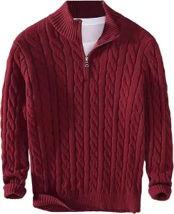 Мужской свитер с кабельной вязкой и молнией