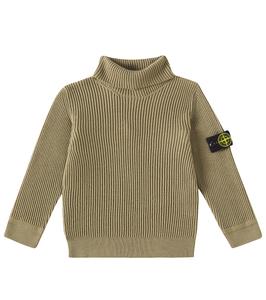 Вязаный свитер с высоким воротником и рубчиком из шерсти Compass Stone Island Junior, Sage