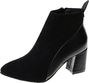 Женские зимние ботильоны Huixing Art из замши с острым носком, широким каблуком, боковой молнией и утепленной подкладкой, Black