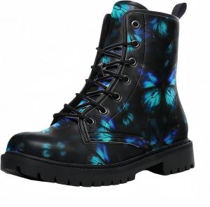 Женские короткие ботинки с принтом, шнуровкой и массивным каблуком, боевые ботильоны для девушек и женщин, обувь на осень и зиму, с узором из роз и черепов в мультяшном стиле Maimeili, Butterfly