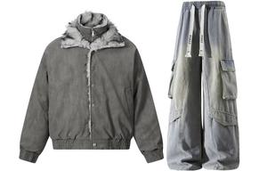 Повседневная спортивная одежда унисекс с воротником стойкой, утепленная и с флисовой подкладкой X1617, серый mountain hawk jacket+желтый mud jeans