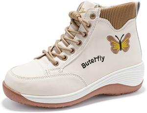 Женские кожаные высокие кеды на платформе с боковой молнией, милым круглым носком, эластичные, противоскользящие, для улицы, ежедневного использования, офиса, прогулок, спорта, ботильоны NBZKBNG, Brown