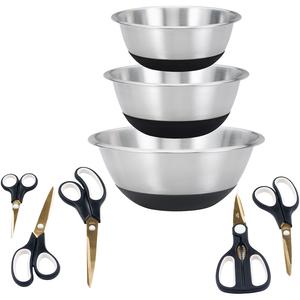 Миски EASYCUT 8 шт. из нержавеющей стали: 3 миски из нержавеющей стали, 5 ножниц King, черный