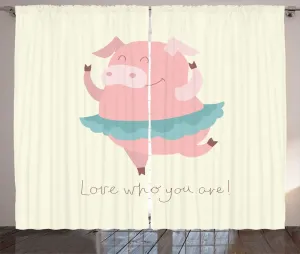 Штора ABAKUHAUS "Свинка в деревенском стиле", "Люби себя с балериной", универсальная тесьма для гостиной с петлями и крючками, 280 x 245 см, цвет слоновой кости, бледно-голубой, серый Abakuhaus