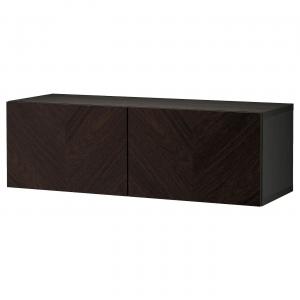 Настенный шкаф-комбинация BESTÅ IKEA, 120x42x38 см, цвет black-brown hedeviken/dark brown stained oak veneer