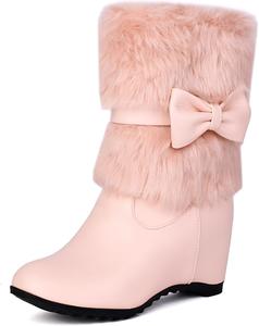 Женские милые ботильоны на танкетке с мехом и бантиком, рождественские ботильоны Aikelylmon, 62 Red