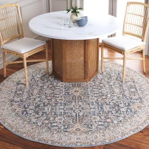 Ковер SAFAVIEH, 201 x 201 см, Vivaldi Collection Round, Light Blue & Ivory, Oriental дизайн, устойчивый к пятнам, идеален для помещений с высокой проходимостью в гостиной, спальне и столовой (VIV546L-7R)