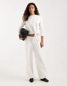 Белые комбинированные брюки с объемными штанинами из модала 4th & Reckless