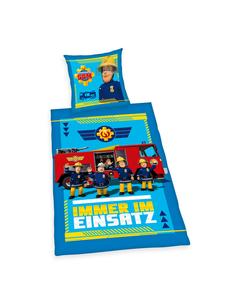 Комплект постельного белья из перкаля, 135x200 см, рисунок пожарного, синий Herding, 135x200 см