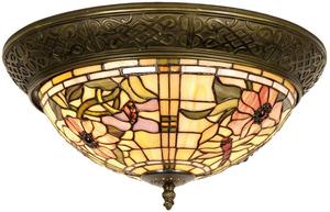 Потолочный светильник Clayre & Eef Tiffany Ø 38x19 см, бежевый, розовый, стекло, треугольные цветы Clayre&Eef