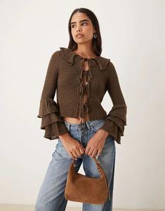 Glamorous кардиган с завязкой спереди темно-коричневого цвета