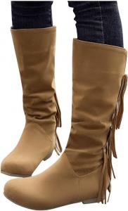 Женские сапоги ZBYY до колена, удобные зимние замшевые свободные плоские сапоги средней высоты, ботинки для верховой езды, на молнии, с противоскользящей подошвой для улицы, 10.5 Yellow