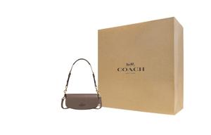 Кожаная женская сумка через плечо small tan COACH, gift box set (basic set+желтый box)