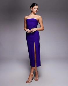 Платье-мидакси Vesper без бретелек с разрезом на бедре фиолетового цвета