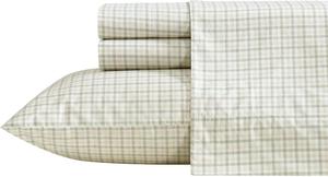 Nautica Комплект постельного белья Queen (152x203 см), в прибрежном стиле, цвет зеленая клетка "Спокойное море", из хлопкового перкаля. Включает простыню, наволочки и пододеяльник.