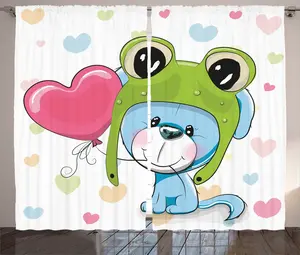 Штора ABAKUHAUS в деревенском стиле с рисунком щенка в шляпе-лягушке, универсальная ленточная штора для гостиной с петлями и крючками, 280 x 225 см, цвет синий, розовый, зеленый Abakuhaus