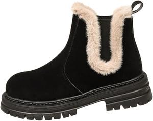 Женские зимние сапоги на снег с подкладкой из искусственного меха и флиса, теплые ботильоны до щиколотки, противоскользящие для прогулок на улице Generic, Black