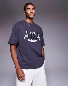 Футболка свободного кроя ASOS DESIGN с вышивкой спереди в стиле университета в угольно-сером цвете