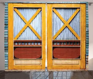 Штора ABAKUHAUS в стиле Ностальгический деревенский дом в городе, присборенная тесьма для спальни с петлями и крючками, 280 x 175 см, цвет: оранжево-синий Abakuhaus