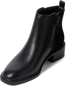 Женские модные ботильоны с закрытым носком, низким каблуком, застежкой-молнией, комбинированным дизайном, квадратным каблуком, повседневные и деловые, размеры 4-16 США Wo wagas, Black