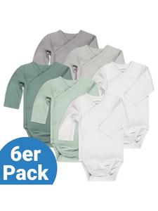 LaLoona Боди с длинными рукавами и запахом, комплект из 6 штук - цвет "шалфейно-серый" в зеленом и сером цветах