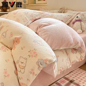 Yalu Простыня 180x220 см, флисовая, утепленная, с цветочным принтом и милыми животными