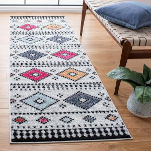 Ковер-дорожка SAFAVIEH, 77 x 244 см, Adirondack Collection, светло-серый и черный, бохо-племенной дизайн, не линяет и прост в уходе, идеален для помещений с высокой проходимостью в гостиной, спальне (ADR279F)