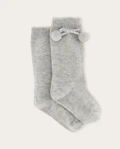 Высокий носок для малышки с помпоном Cotton Juice, светло-серый