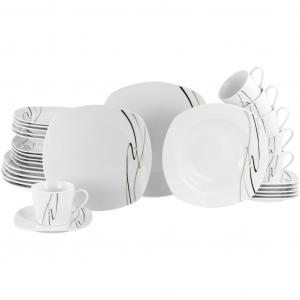 Комби-сервис Amelie Piazza, комбинированный сервис 30 предметов Элегантный, динамичный линейный декор Creatable, белый