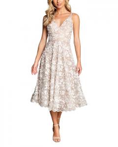 Dress the Population Платье миди с вышивкой Elisa, белый