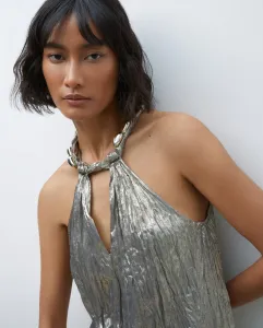 Безрукавное миди-платье-халтер с узлом и стразами Tintoretto, серебряный