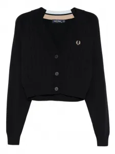 Укороченный кардиган косой вязки Fred Perry, синий