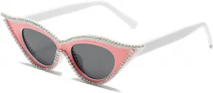 Солнцезащитные очки Melrose Fashion со стразами, модель «Кошачий глаз», женские, блестящие, роскошные, модные, с кристаллами, модель 3008SX, White