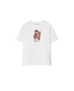 Хлопковая футболка для девочек с изображением медведя-лыжника - для малышек, детей постарше. Burberry, белый