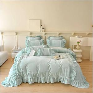 YUSIWOAL Комплект постельного белья для девочек из плюша с рюшами, молочной фланели, зеленый Green