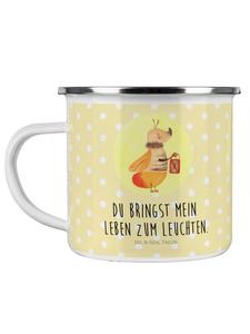 Эмалированная кружка для кемпинга со светлячком и надписью пастельно-желтого цвета Mr. & Mrs. Panda