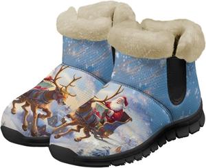 Рождественские зимние ботинки для женщин, удобные короткие ботинки с утеплителем, плюшевые теплые наружные туфли на плоской подошве Twousenru, Santa Claus & Deer