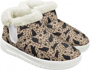 Женские зимние ботинки с теплой подкладкой из флиса, удобные ботильоны на осень и зиму для активного отдыха и походов Hechitok, Black Cat Leopard