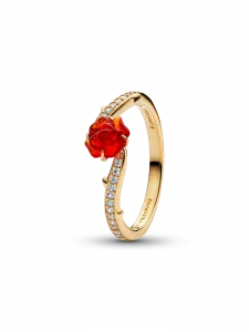 Кольцо Зачарованная роза из мультфильма Красавица и чудовище от Disney Pandora, 14-каратное золотое покрытие