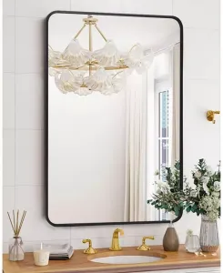 Зеркало для ванной комнаты, эстетичное и универсальное, размером 22 x 30 дюймов, для установки над раковиной, доступно в различных размерах, вешается горизонтально или вертикально, легко устанавливается Gaomon, black