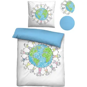 Двустороннее постельное белье Biberna «Аарон», приятное для кожи, охлаждающее, на молнии, можно использовать круглый год, цвет azurblau