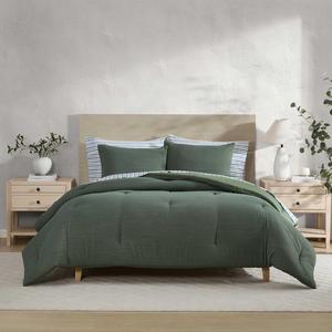 Nautica Комплект постельного белья 3 предмета, Queen (160x200 см), двусторонний, микрошовный узор шеврон, зеленый узор елочка из синели