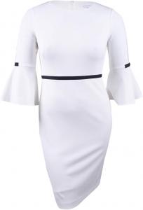 Женское платье-футляр Calvin Klein с расклешенными рукавами и контрастной окантовкой, White/Black